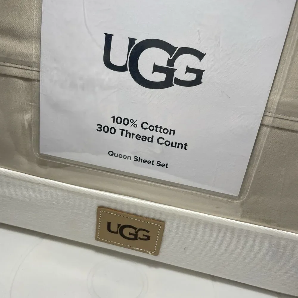 UGG Iona 100% Cotton 300 Thread Count Queen Sheet Set - Light Sand